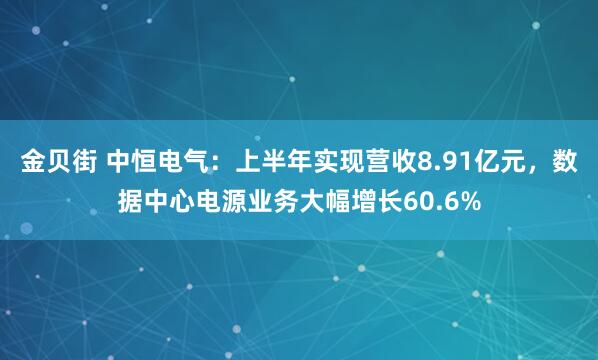 金贝街 中恒电气：上半年实现营收8.91亿元，数据中心电源业务大幅增长60.6%