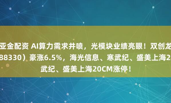 亚金配资 AI算力需求井喷，光模块业绩亮眼！双创龙头ETF（588330）豪涨6.5%，海光信息、寒武纪、盛美上海20CM涨停！