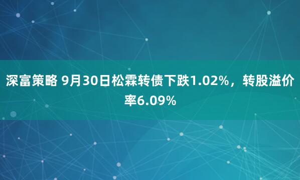 深富策略 9月30日松霖转债下跌1.02%，转股溢价率6.09%